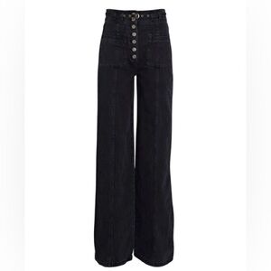 NWT Ulla Johnson Black Buttoned Wide-Leg Jeans